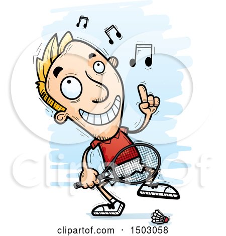 Clipart of a Dancing Caucasian Man Badminton Player - Royalty Free Vector Illustration by Cory Thoman