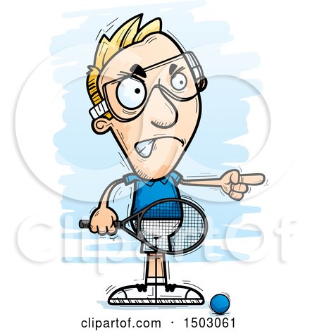 Clipart of a Mad Pointing Caucasian Man Racquetball Player - Royalty Free Vector Illustration by Cory Thoman