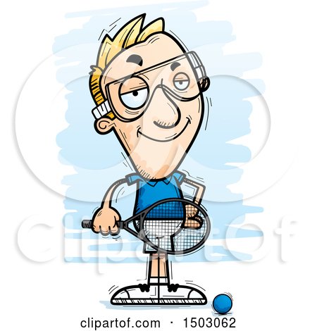 Clipart of a Confident Caucasian Man Racquetball Player - Royalty Free Vector Illustration by Cory Thoman