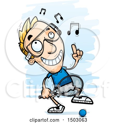 Clipart of a Dancing Caucasian Man Racquetball Player - Royalty Free Vector Illustration by Cory Thoman