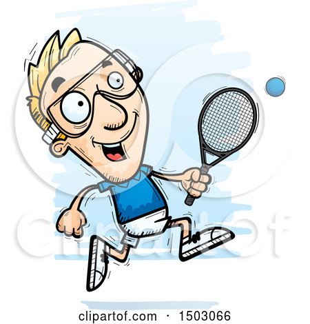 Clipart of a Running Caucasian Man Racquetball Player - Royalty Free Vector Illustration by Cory Thoman