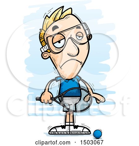 Clipart of a Sad Caucasian Man Racquetball Player - Royalty Free Vector Illustration by Cory Thoman