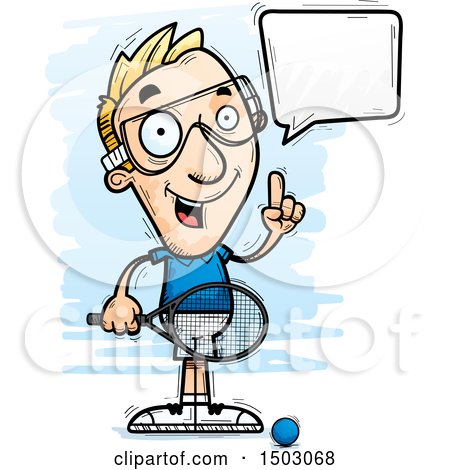Clipart of a Talking Caucasian Man Racquetball Player - Royalty Free Vector Illustration by Cory Thoman