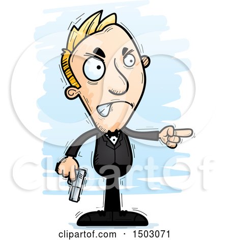 Clipart of a Mad Pointing Caucasian Man Spy - Royalty Free Vector Illustration by Cory Thoman