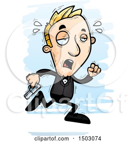 Clipart of a Tired Running Caucasian Man Spy - Royalty Free Vector Illustration by Cory Thoman