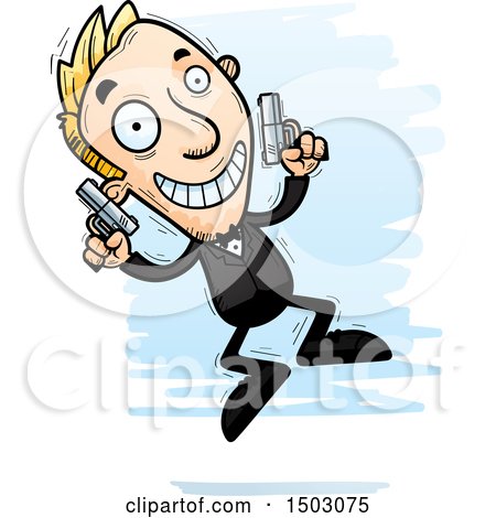 Clipart of a Jumping Caucasian Man Spy - Royalty Free Vector Illustration by Cory Thoman