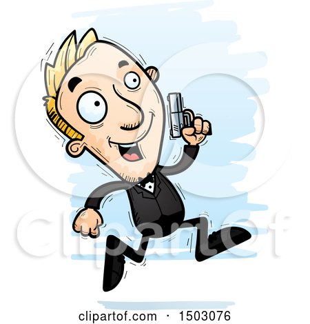 Clipart of a Running Caucasian Man Spy - Royalty Free Vector Illustration by Cory Thoman