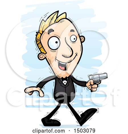 Clipart of a Walking Caucasian Man Spy - Royalty Free Vector Illustration by Cory Thoman