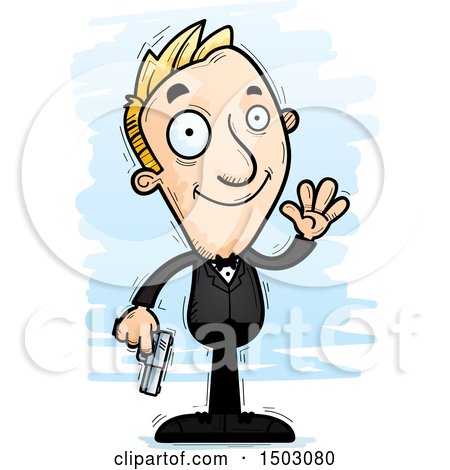 Clipart of a Waving Caucasian Man Spy - Royalty Free Vector Illustration by Cory Thoman