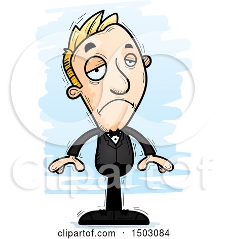 Clipart of a Sad Caucasian Man in a Tuxedo - Royalty Free Vector Illustration by Cory Thoman