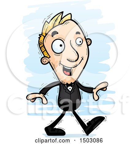 Clipart of a Walking Caucasian Man in a Tuxedo - Royalty Free Vector Illustration by Cory Thoman