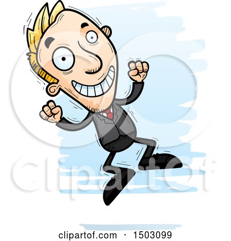 Clipart of a Jumping Energetic Caucasian Business Man - Royalty Free Vector Illustration by Cory Thoman