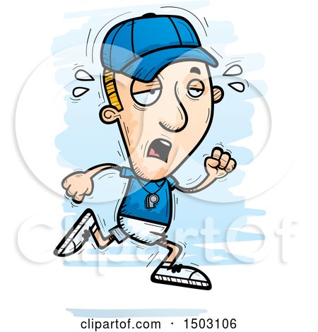 Clipart of a Tired Running White Male Basketball Player - Royalty Free Vector Illustration by Cory Thoman