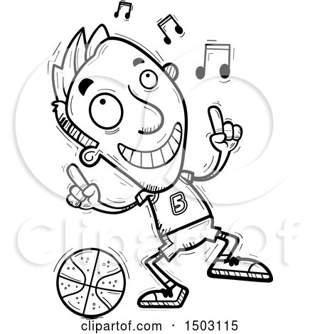 Clipart of a Black and White Male Basketball Player Doing a Happy Dance - Royalty Free Vector Illustration by Cory Thoman