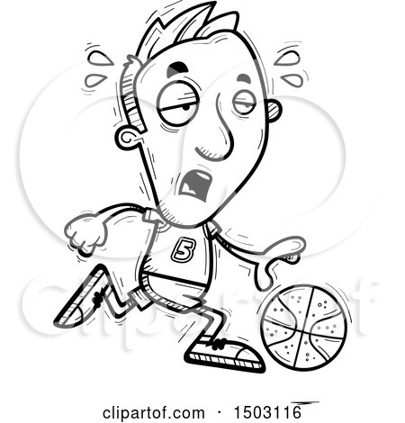 Clipart of a Black and White Tired Running Male Basketball Player - Royalty Free Vector Illustration by Cory Thoman
