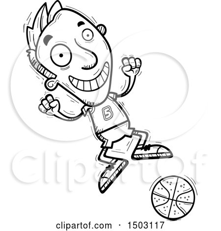Clipart of a Black and White Jumping Male Basketball Player - Royalty Free Vector Illustration by Cory Thoman
