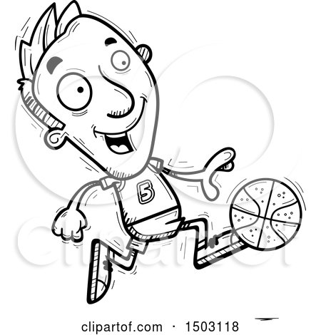 Clipart of a Black and White Running Male Basketball Player - Royalty Free Vector Illustration by Cory Thoman
