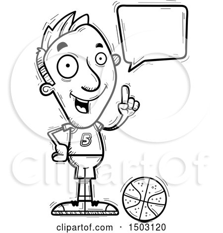 Clipart of a Black and White Talking Male Basketball Player - Royalty Free Vector Illustration by Cory Thoman