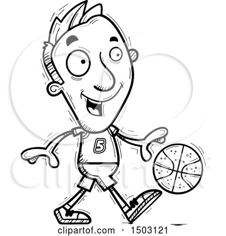 Clipart of a Black and White Dribbling Male Basketball Player - Royalty Free Vector Illustration by Cory Thoman