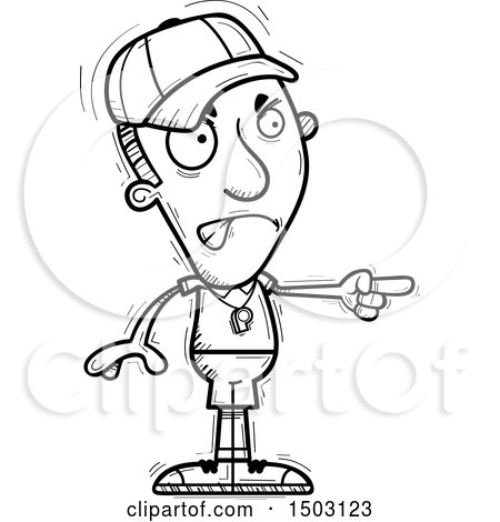 Clipart of a Black and White Mad Pointing Male Basketball Player - Royalty Free Vector Illustration by Cory Thoman