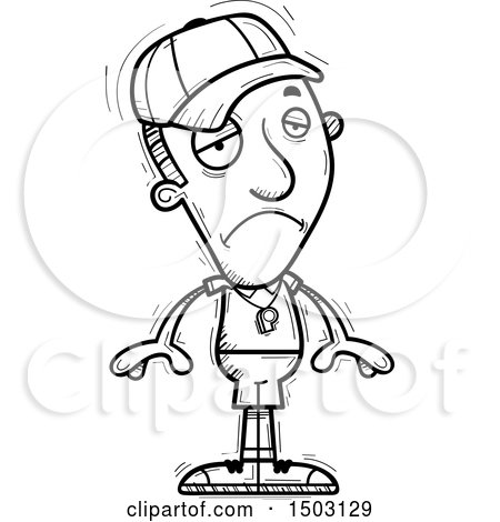 Clipart of a Black and White Sad Male Basketball Player - Royalty Free Vector Illustration by Cory Thoman