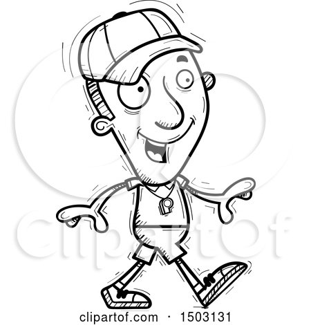 Clipart of a Black and White Walking Male Basketball Player - Royalty Free Vector Illustration by Cory Thoman