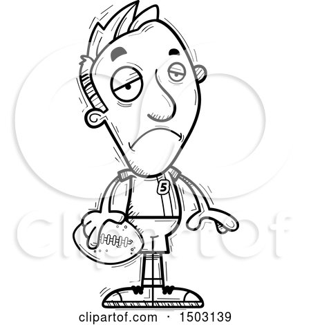 Clipart of a Black and White Sad Male Football Player - Royalty Free Vector Illustration by Cory Thoman
