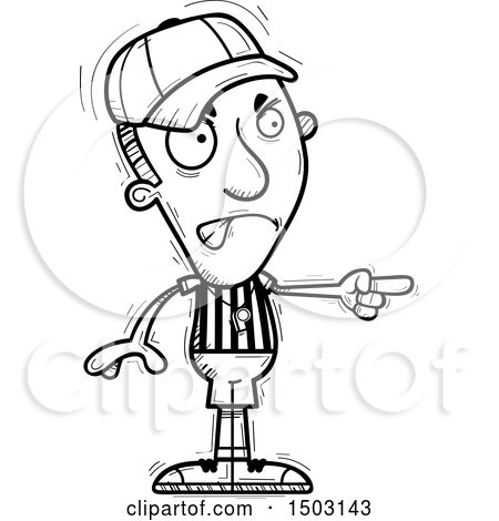 Clipart of a Black and White Mad Pointing Male Referee - Royalty Free Vector Illustration by Cory Thoman