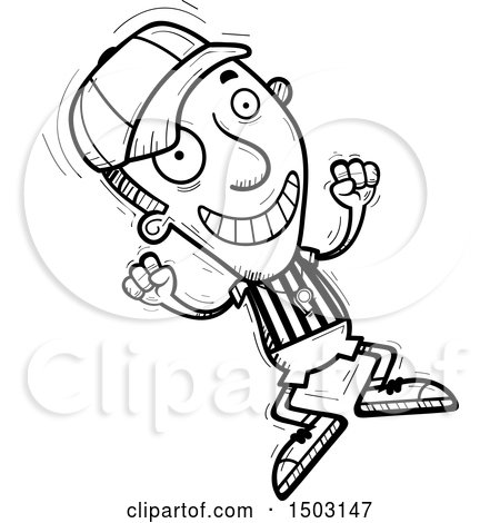 Clipart of a Black and White Jumping Male Referee - Royalty Free Vector Illustration by Cory Thoman