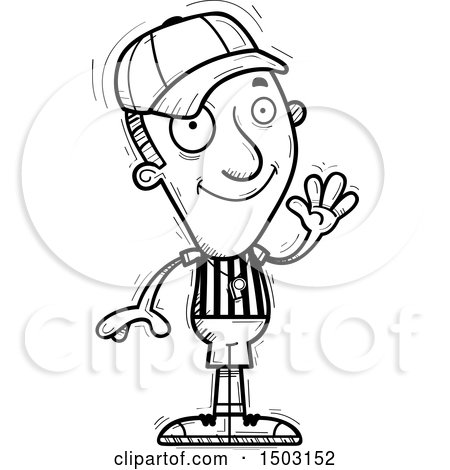 Clipart of a Black and White Waving Male Referee - Royalty Free Vector Illustration by Cory Thoman