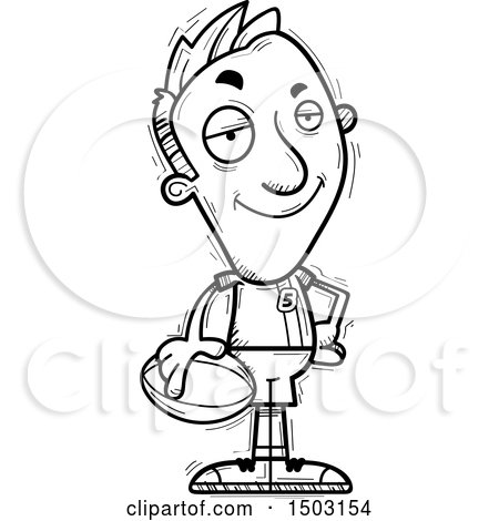 Clipart of a Black and White Confident Male Rugby Player - Royalty Free Vector Illustration by Cory Thoman