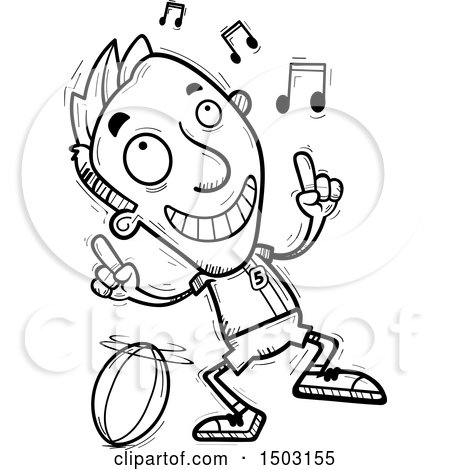 Clipart of a Black and White Male Rugby Player Doing a Happy Dance - Royalty Free Vector Illustration by Cory Thoman