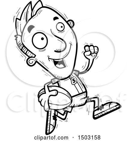 Clipart of a Black and White Running Male Rugby Player - Royalty Free Vector Illustration by Cory Thoman