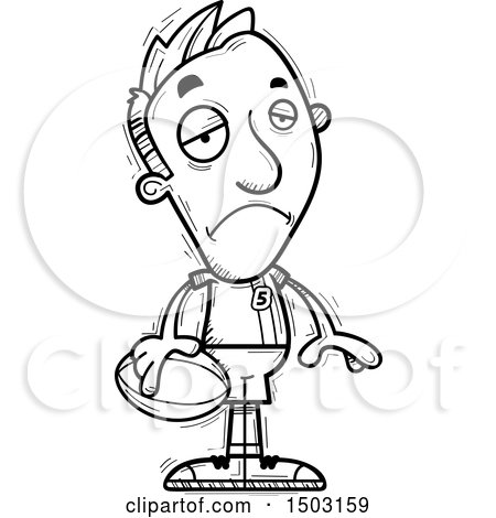 Clipart of a Black and White Sad Male Rugby Player - Royalty Free Vector Illustration by Cory Thoman