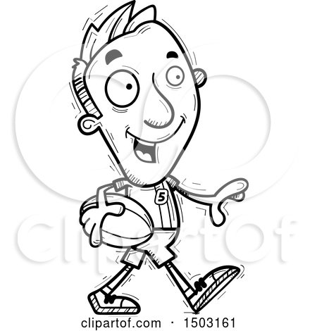 Clipart of a Black and White Walking Male Rugby Player - Royalty Free Vector Illustration by Cory Thoman