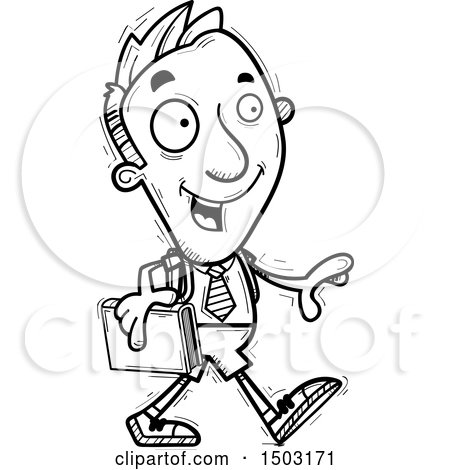 Clipart of a Black and White Walking Male Private School Student - Royalty Free Vector Illustration by Cory Thoman