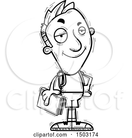 Clipart of a Black and White Confident Male College Student - Royalty Free Vector Illustration by Cory Thoman