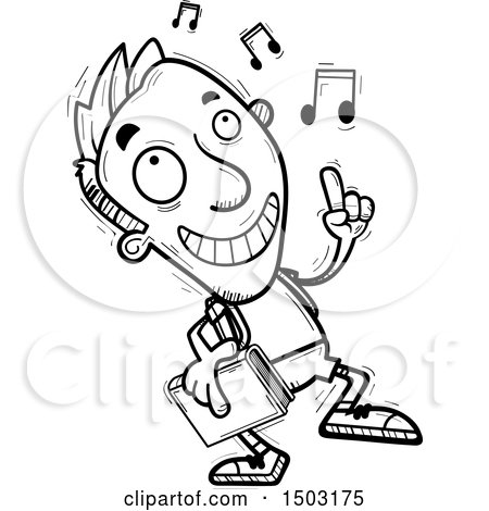Clipart of a Black and White Male College Student Doing a Happy Dance - Royalty Free Vector Illustration by Cory Thoman