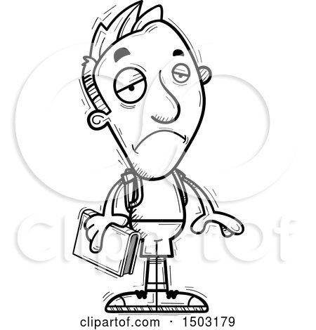 Clipart of a Black and White Sad Male College Student - Royalty Free Vector Illustration by Cory Thoman