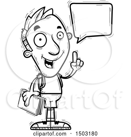 Clipart of a Black and White Talking Male College Student - Royalty Free Vector Illustration by Cory Thoman