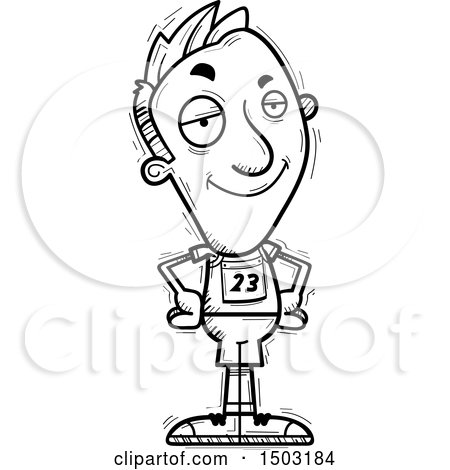 Clipart of a Black and White Confident Male Track and Field Athlete - Royalty Free Vector Illustration by Cory Thoman