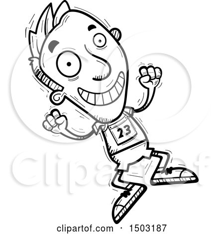 Clipart of a Black and White Jumping Male Track and Field Athlete - Royalty Free Vector Illustration by Cory Thoman