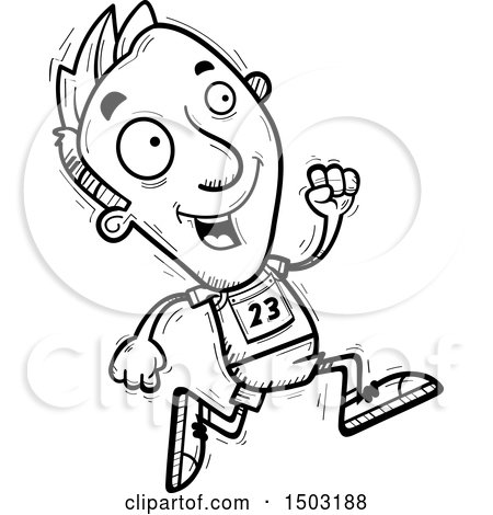 Clipart of a Black and White Running Male Track and Field Athlete - Royalty Free Vector Illustration by Cory Thoman