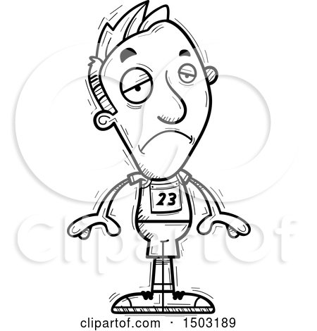Clipart of a Black and White Sad Male Track and Field Athlete - Royalty Free Vector Illustration by Cory Thoman