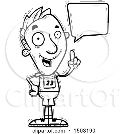 Clipart of a Black and White Talking Male Track and Field Athlete - Royalty Free Vector Illustration by Cory Thoman