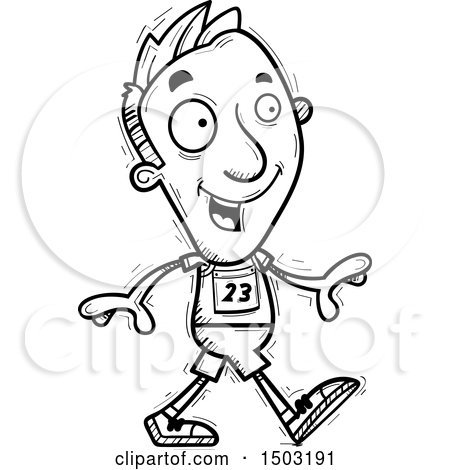 Clipart of a Black and White Walking Male Track and Field Athlete - Royalty Free Vector Illustration by Cory Thoman