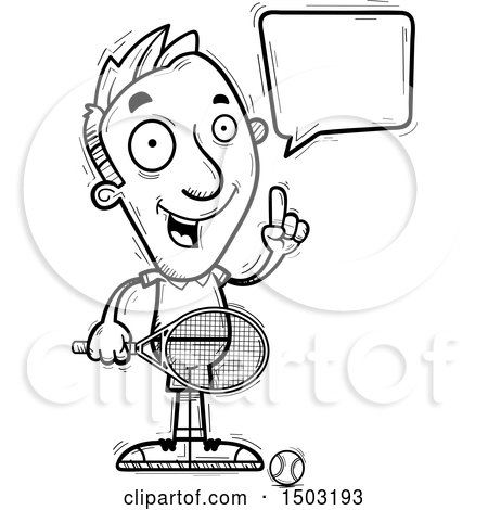 Clipart of a Black and White Talking Caucasian Man Tennis Player - Royalty Free Vector Illustration by Cory Thoman