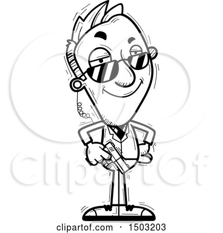 Clipart of a Black and White Confident Caucasian Man Secret Service Agent - Royalty Free Vector Illustration by Cory Thoman