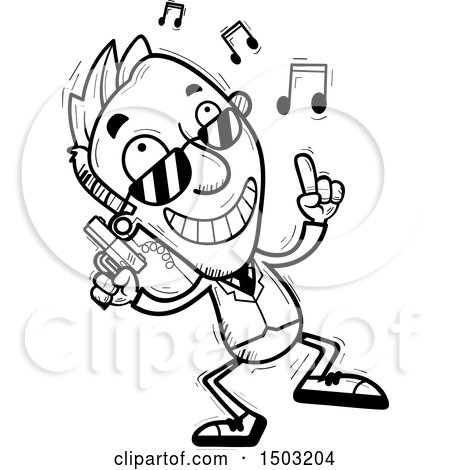 Clipart of a Black and White Dancing Caucasian Man Secret Service Agent - Royalty Free Vector Illustration by Cory Thoman