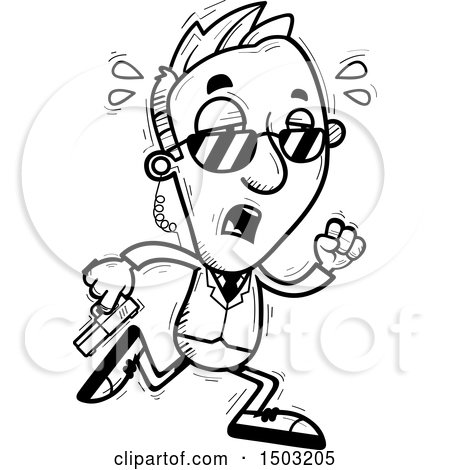 Clipart of a Black and White Tired Running Caucasian Man Secret Service Agent - Royalty Free Vector Illustration by Cory Thoman